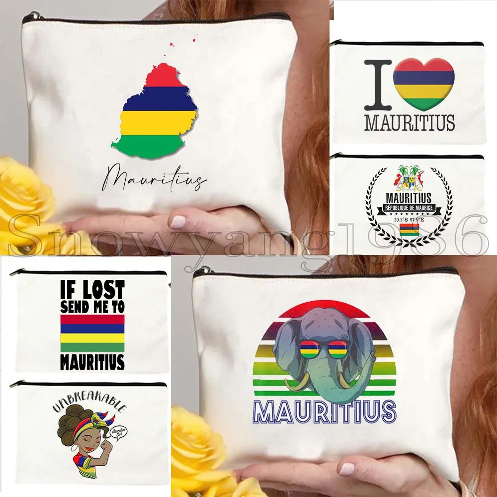 

Mauritius Island Country Map Flag Indian Ocean Gifts Canvas Cosmetic Bag Travel Lipstick Makeup Toilet Bag Pencil Case Zip Pouch