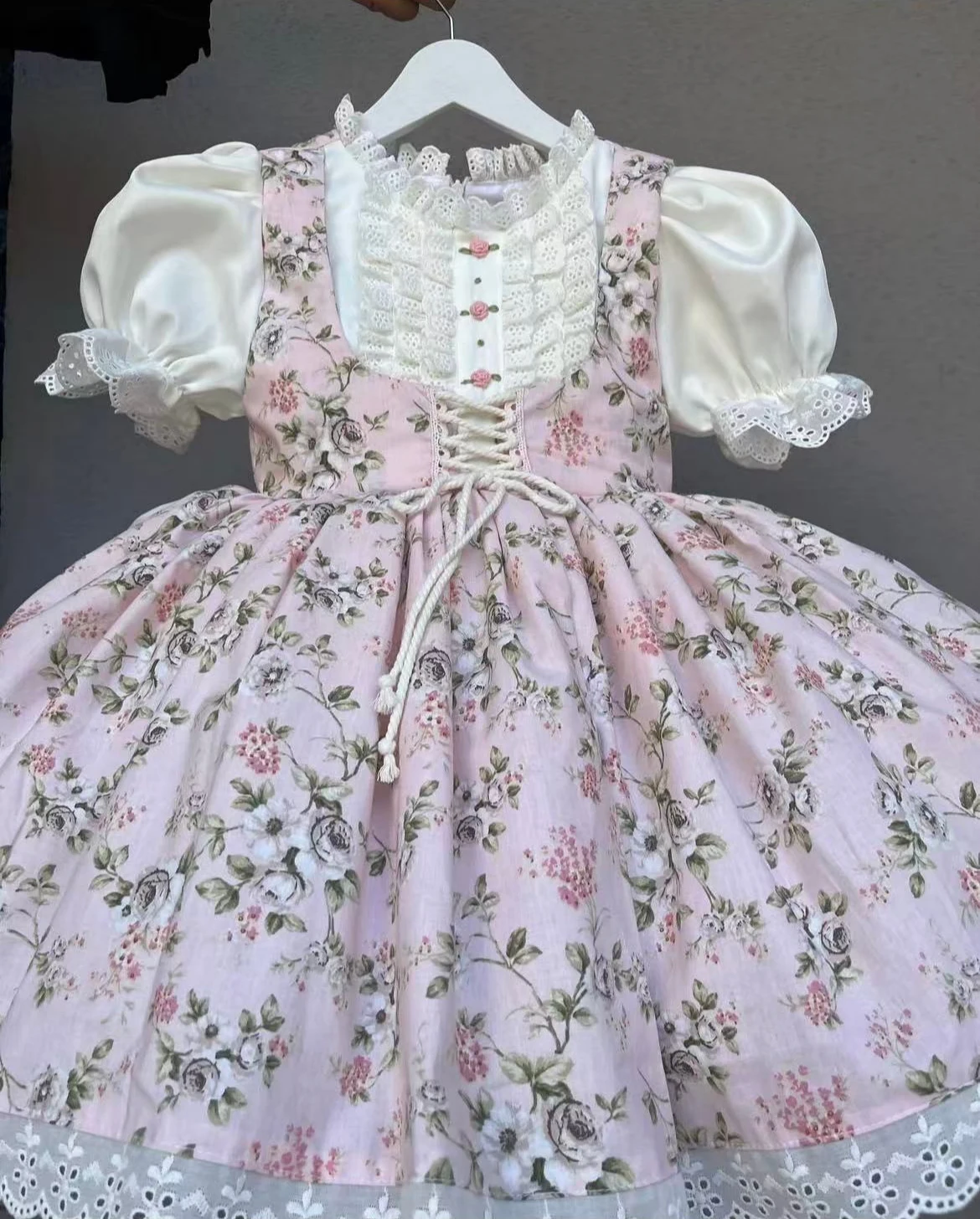 0-12Y Baby Girl Summer Handmade Embroidery Vintage Princess Pink Floral Dress for Birthday Photography Holiday Eid B459