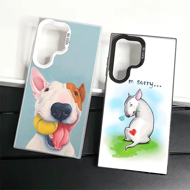 Bull Terrier Dog Cute Puppies Soft Phone Case for Samsung Galaxy S24 S25 FE S26 Edge S23 Ultra S22 Plus S21 + Shockproof Cover B