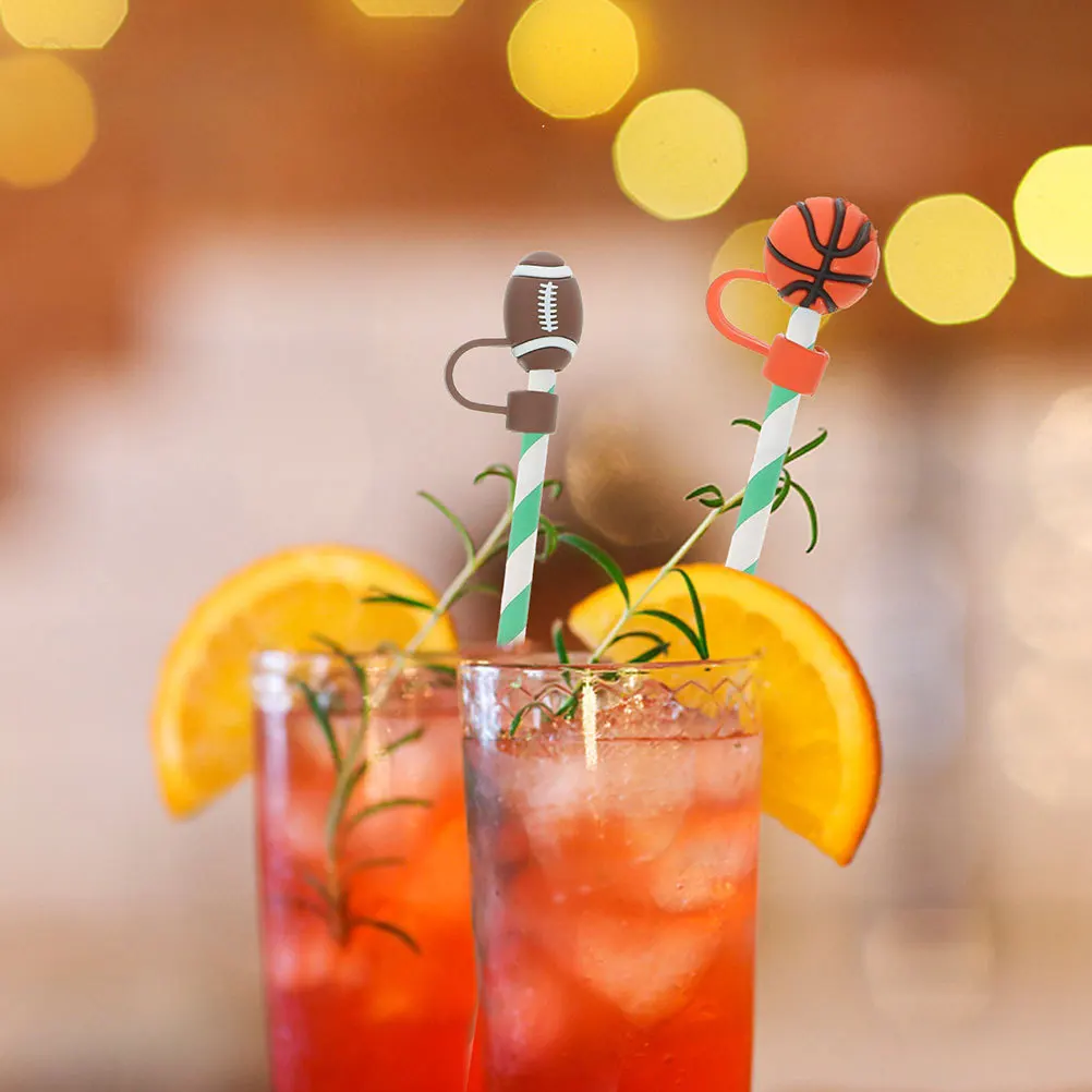 

8Pcs Cute Straw Toppers Sports Ball Pattern Reusable Protective Straws Caps Clean Safe Outdoor Adventure Straw Cover