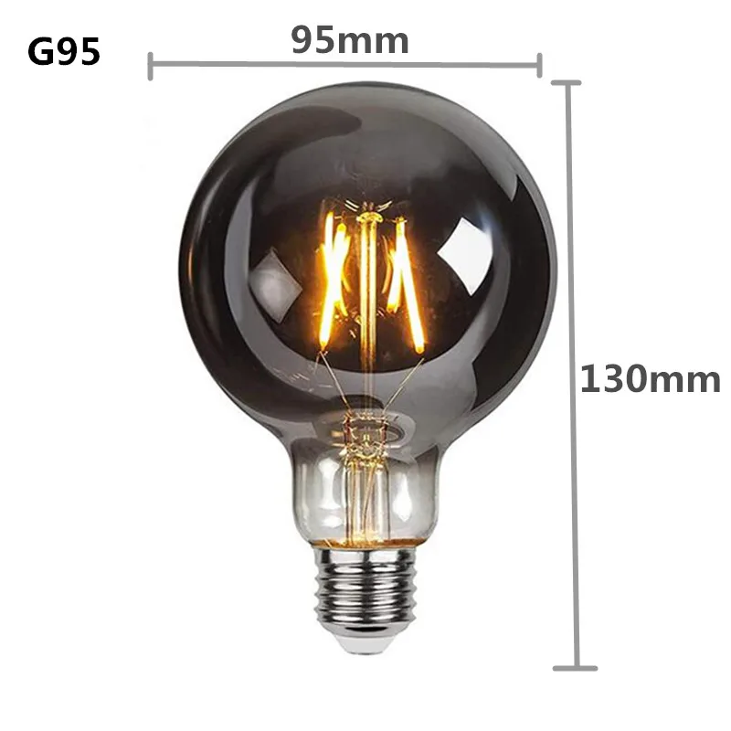 LED ST64 G95 G125 4W Dimmable E27 220V 110V Smoky Gray 2700K GSpiral Filament Bulb  Retro Vintage Decorative Light Edison Lamp