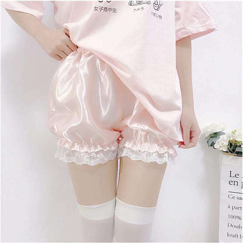 Lolita Cosplay Lace Bloomers Safety Pants Anti Exposure Women Ruffles Lace Elastic Lantern Shorts Dress Pettipants JK