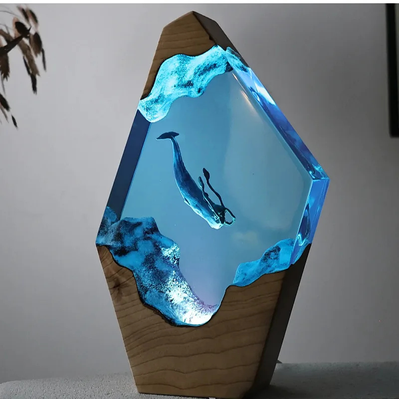 

Whale Diver Resin Night Lamp Decoration Piece Solid Wood Ocean Style Atmosphere Home Decorative Artwork Exquisite Gift