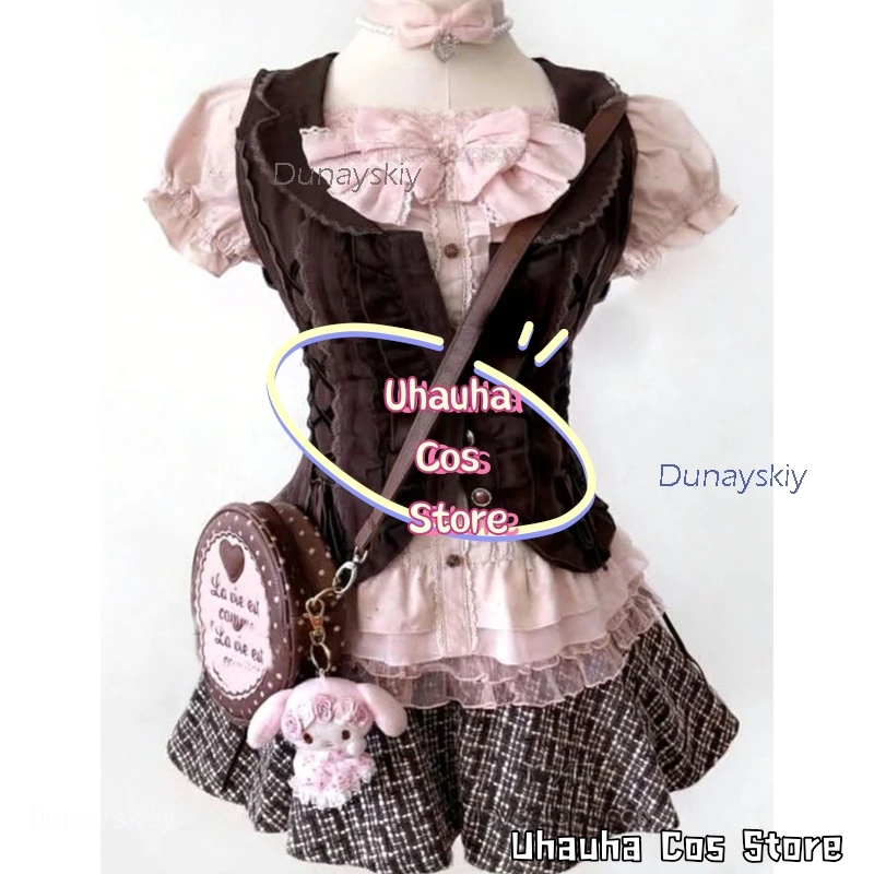 Uhauha Cos*NANA Rococo Style Komatsu Nana Cosplay Costume Pink Date Outfits Vintage Retro 4pc Waistcoat Skirt Shirt Camisole view 5