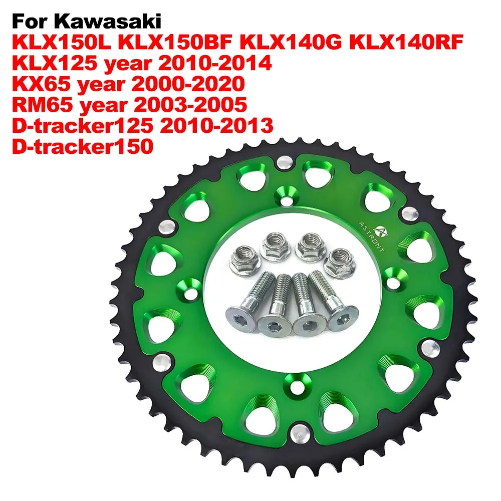 

CNC Aluminum Motorcycle Rear Sprocket 428 For Kawasaki KLX150L KLX150BF KLX140G KLX140RF KLX125 KX65 RM65 D-tracker125/150