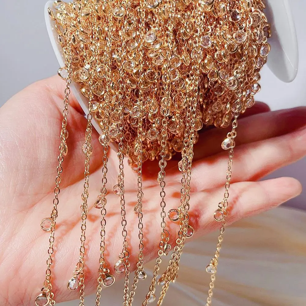 2meters 1meter Rhinestone Pendants Chains 4mm Crystal Beads Copper Chains Transparent Glass Bead Necklace for DIY Jewelry Making