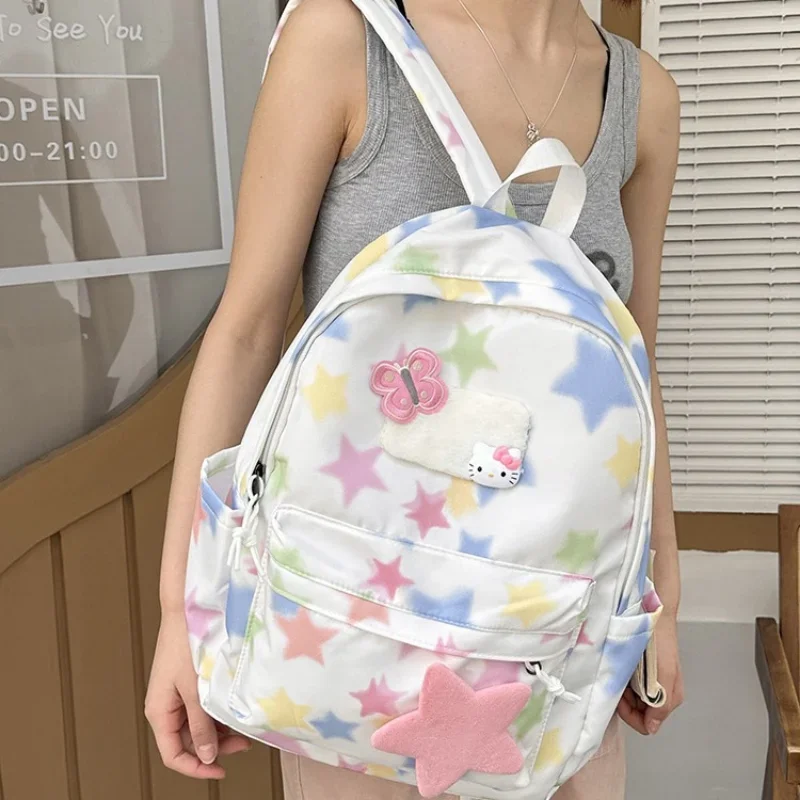 Sanurgente-Cartable étudiant Hello Kitty, sac à dos une pièce, épaule rose, léger, grande capacité, dessin animé mignon, nouveau