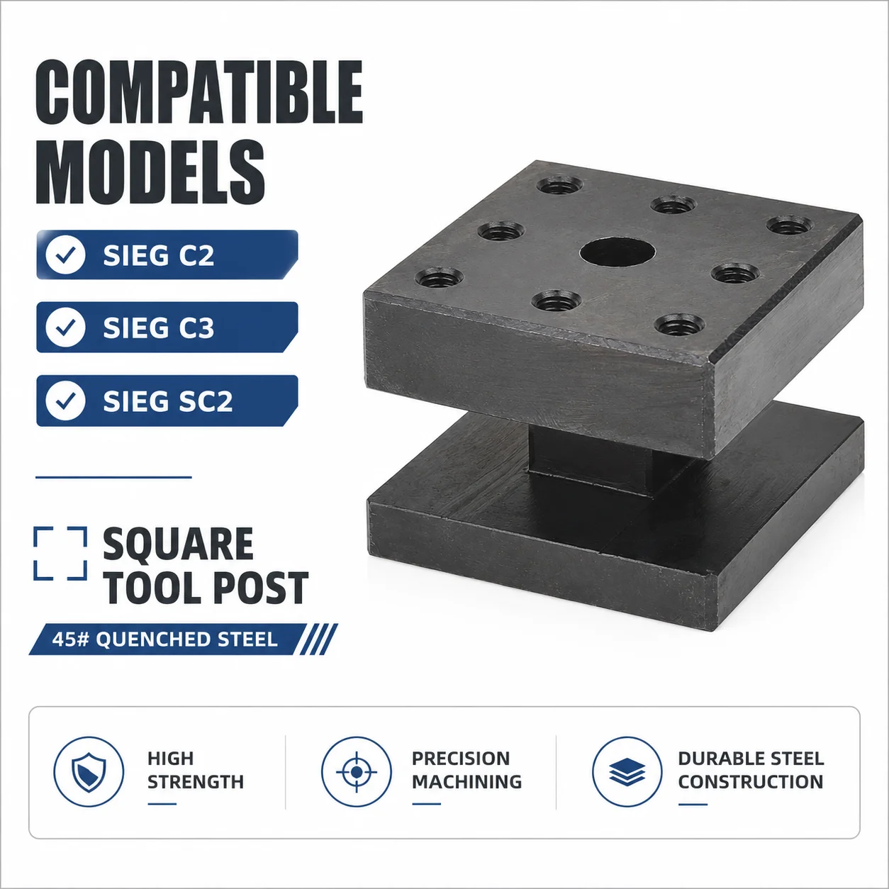 Square Tool Holder Hardened 45 Steel Lathe Knife Rest for SIEG C2 112 C3 SC2 Grizzly G8688 BD6 BD7 BDX7 M1 250 350 CX704