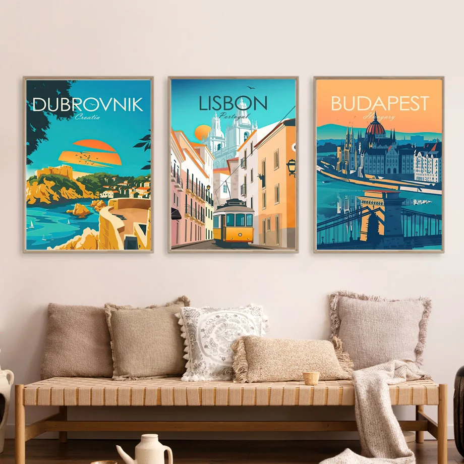 ملصق سفر عتيق لديكور المنزل ، لوحة قماشية ، رسم جداري ، صور مطبوعة جدارية ، نيويورك ، باريس ، موسكو ، فينيسا ، يصلح لغرفة المعيشة