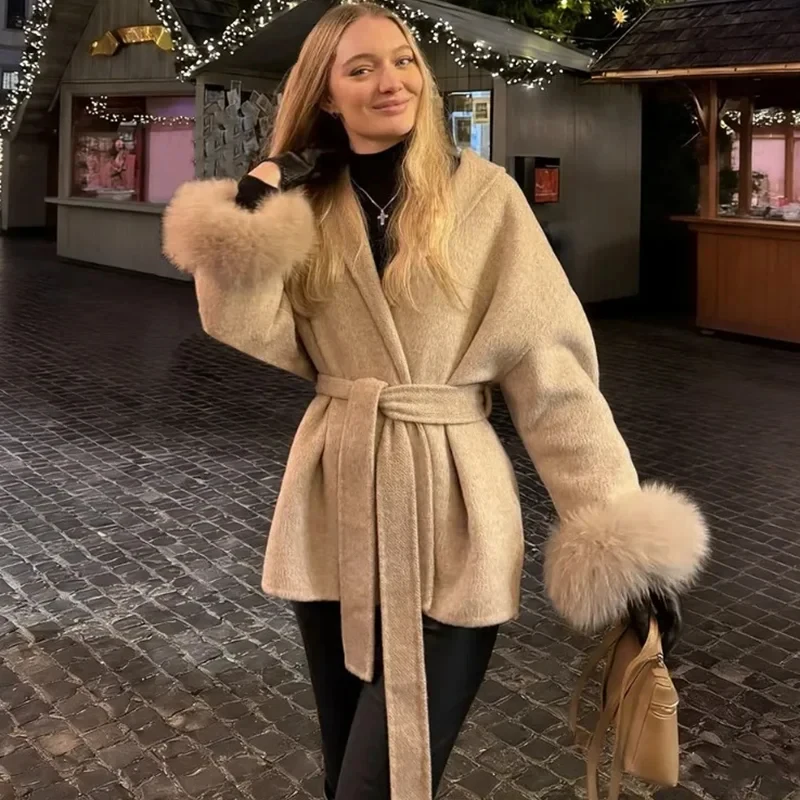 

ZIXIN Fox Fur Woolen Coats Women's Short Coat Office Lady Removable Elegant Double-sided Wool Overcoat 2026 New Cardigan Jacket