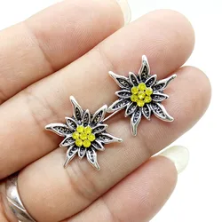 Vintage Colored Rhinestone Stud Earrings Personalized Fashion Engraving Edelweiss Wommen Girl Eardrop Party Jewelry Wholesale