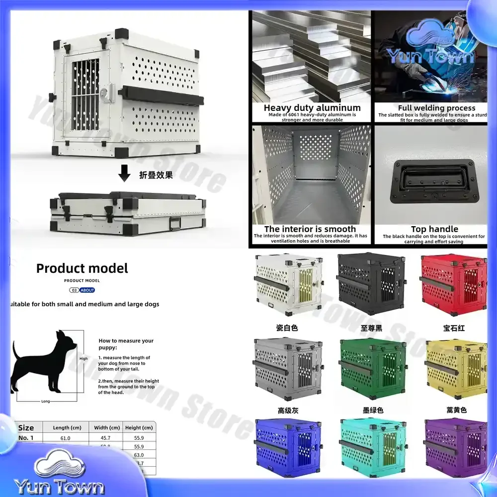 Heavy Duty Fully Collapsible Dog Crate Aluminium Alloy Medium and Large Dog Crate Folding Pet Car Crate Camping Travel IATA