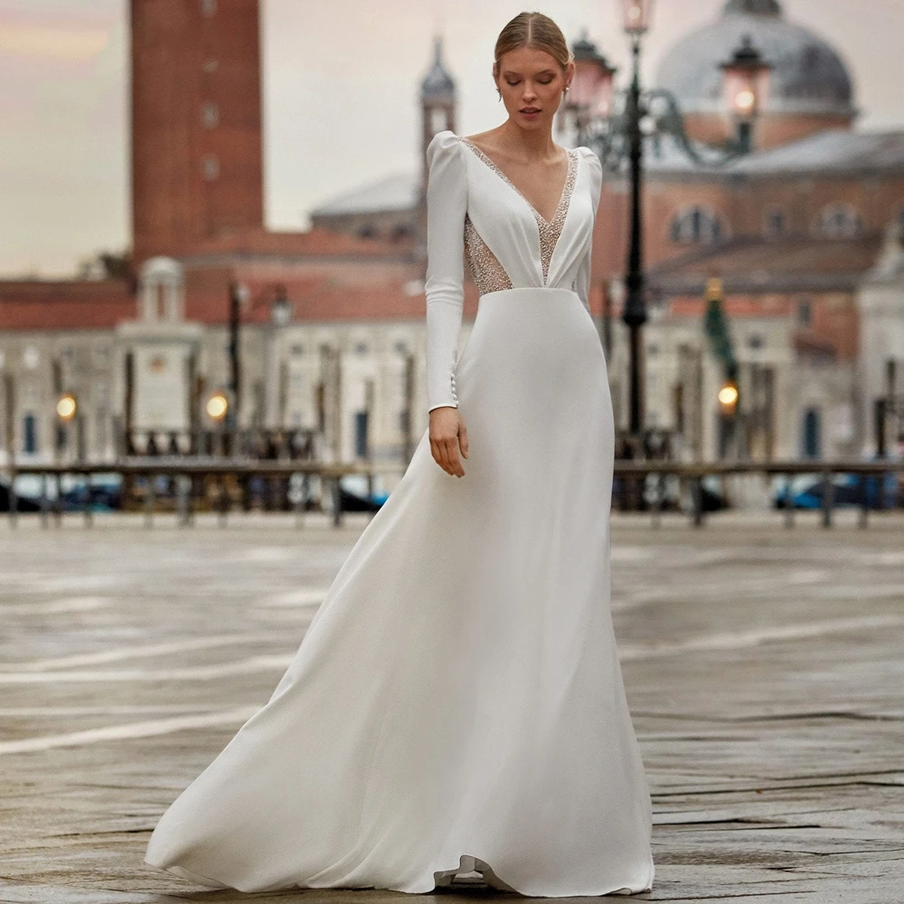 

Modern Wedding Dresses Elegant Bridal Gowns Full Sleeves Robes For Formal Party Floor Length Vestidos De Novia Customized 2025