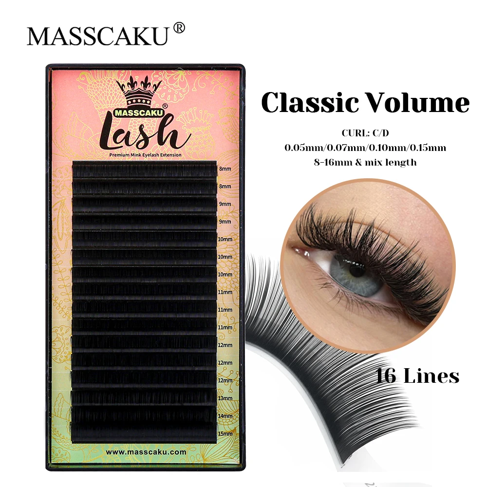 

Wholesale MASSCAKU 8-16mm and Mix Length False Silk Classic Regular Eyelash Soft Long-lasting Russian Volume Lash Easy to Graft