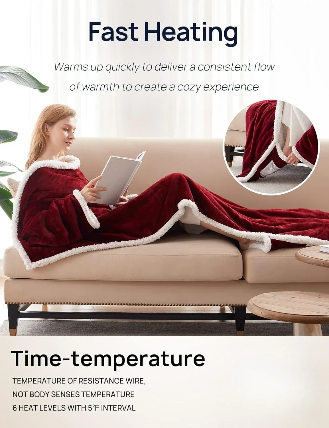 

Электрические одеяла, носимое одеяло с подогревом, 6 уровней нагрева и настройки времени нагрева от 2 до 10 часов, 50*70"+18"