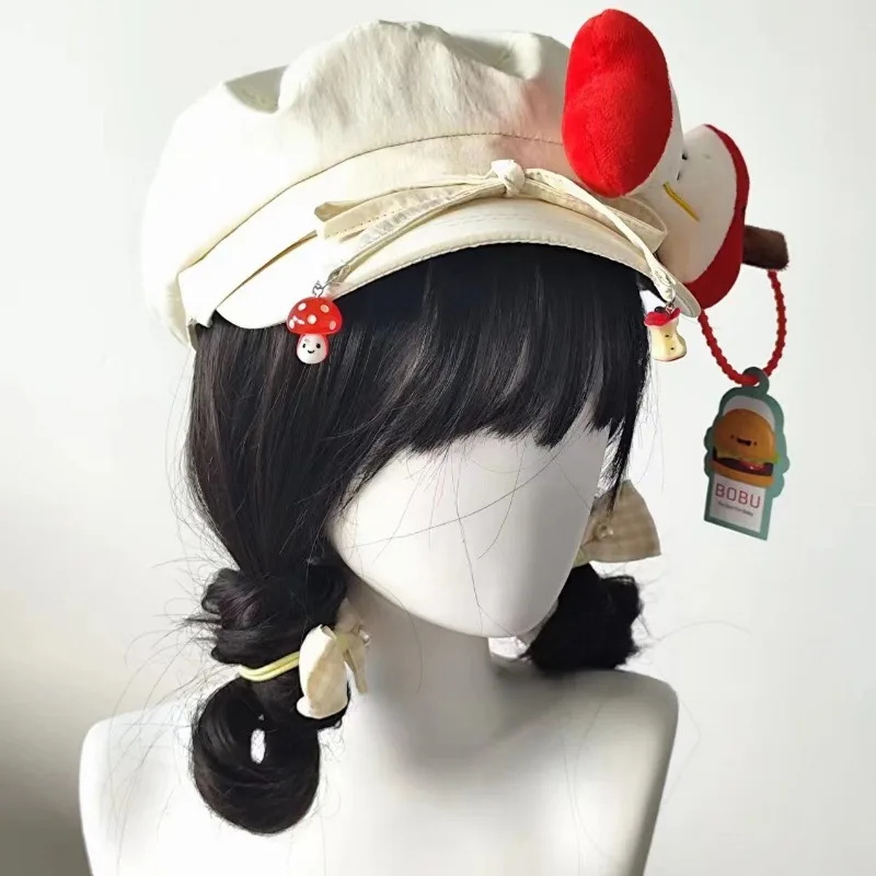 Giapponese Kawaii mela decorazione berretto cappello per le donne dolce carino Y2k Lolita JK ragazze studente Vintage artista pittore Beige fiocco