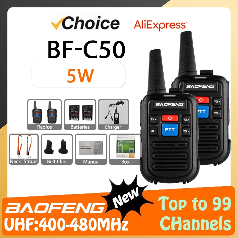 Baofeng BF-C50 Mini Walkie Talkie  UHF Dual PTT Type-C Charger Child Intercom HF Transceiver Protable CB Ham Radio