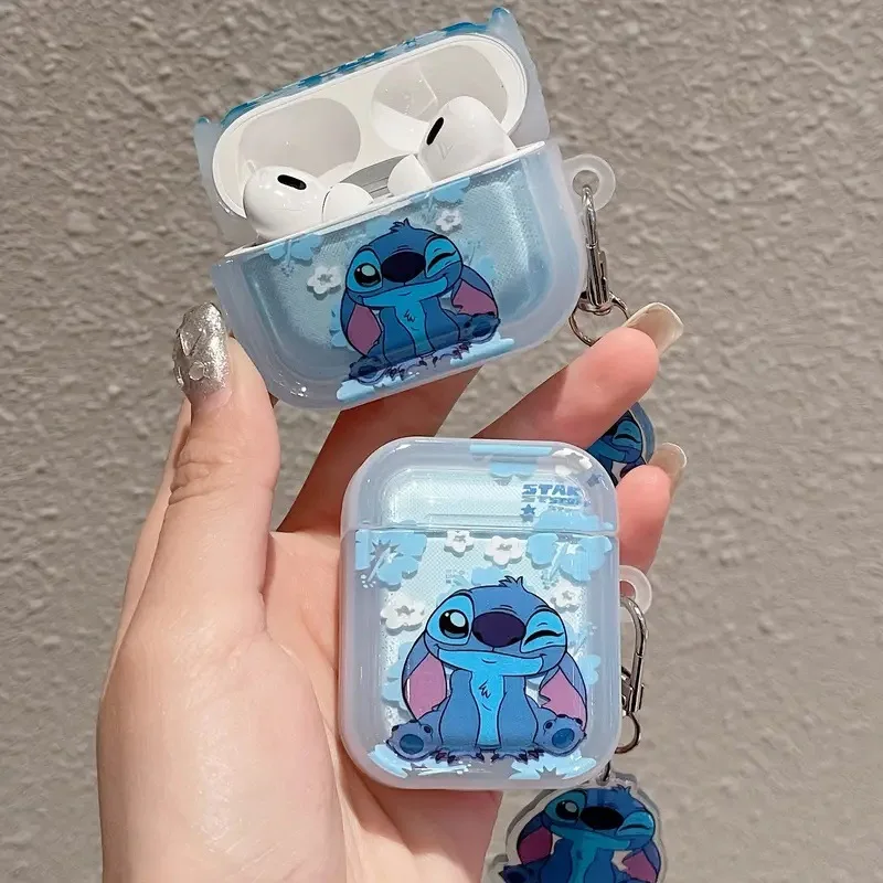 ديزني غرزة حقيبة سماعة الاذن ل Airpods 1/2 3 4 برو الكرتون بولي TPU سماعات لاسلكية للصدمات واقية قذيفة مع سلسلة المفاتيح #3