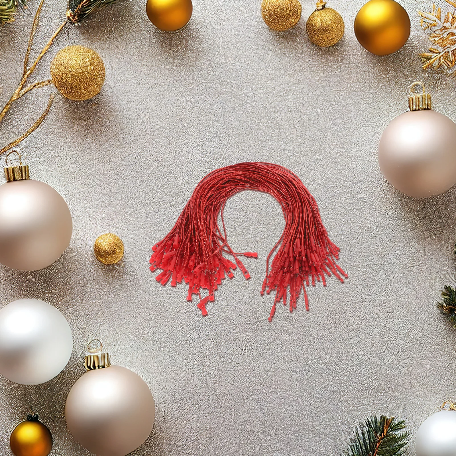 100pcs Christmas Ornament Hangers Snap Locking Ropes Polypropylene Easy Attach Detach Red Fabric Hang Tag Strings Tree