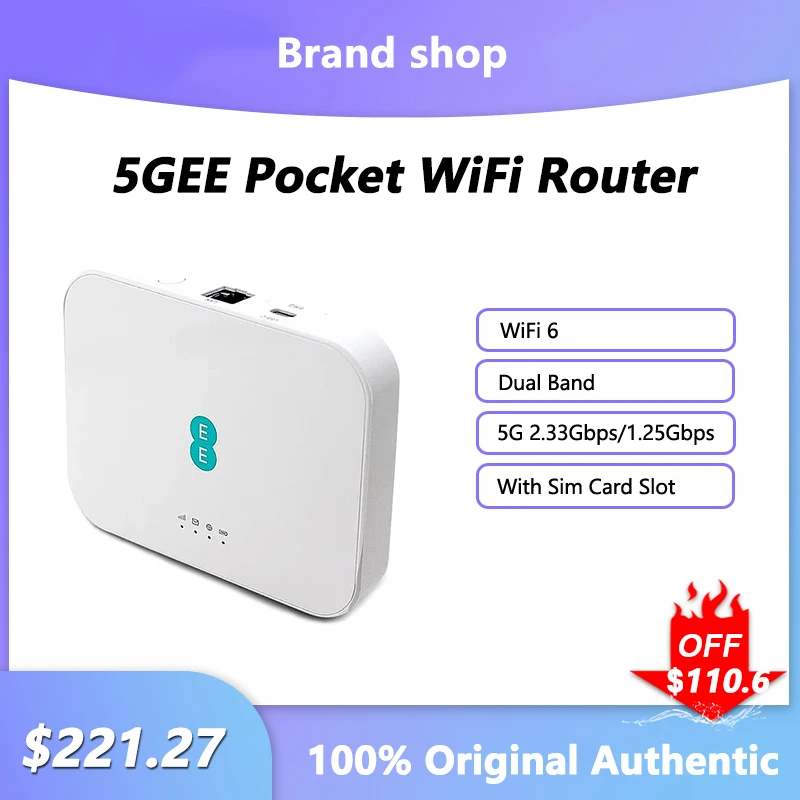 

5GEE Pocket WiFi Router 2.33Gbps Dual Band 2.4/5GHz Mobile Broadband Wi-Fi 6 4G LTE 1.6Gbps MiFi Repeater With Sim Card Slot