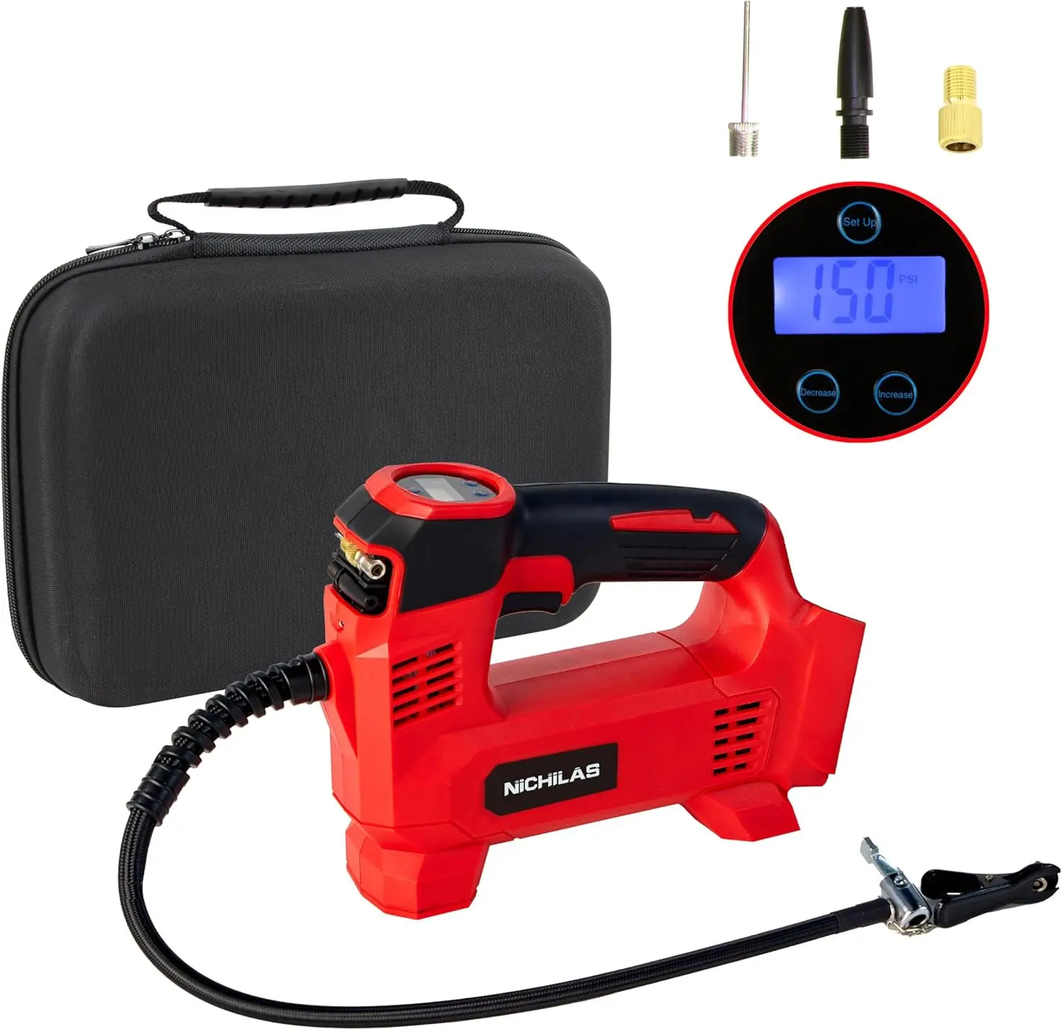 

Portable Tire Inflator for Car, Motorcycle, Bike – LCD Screen, Fixed Value Setting, M18 Battery Compatible (No Battery)