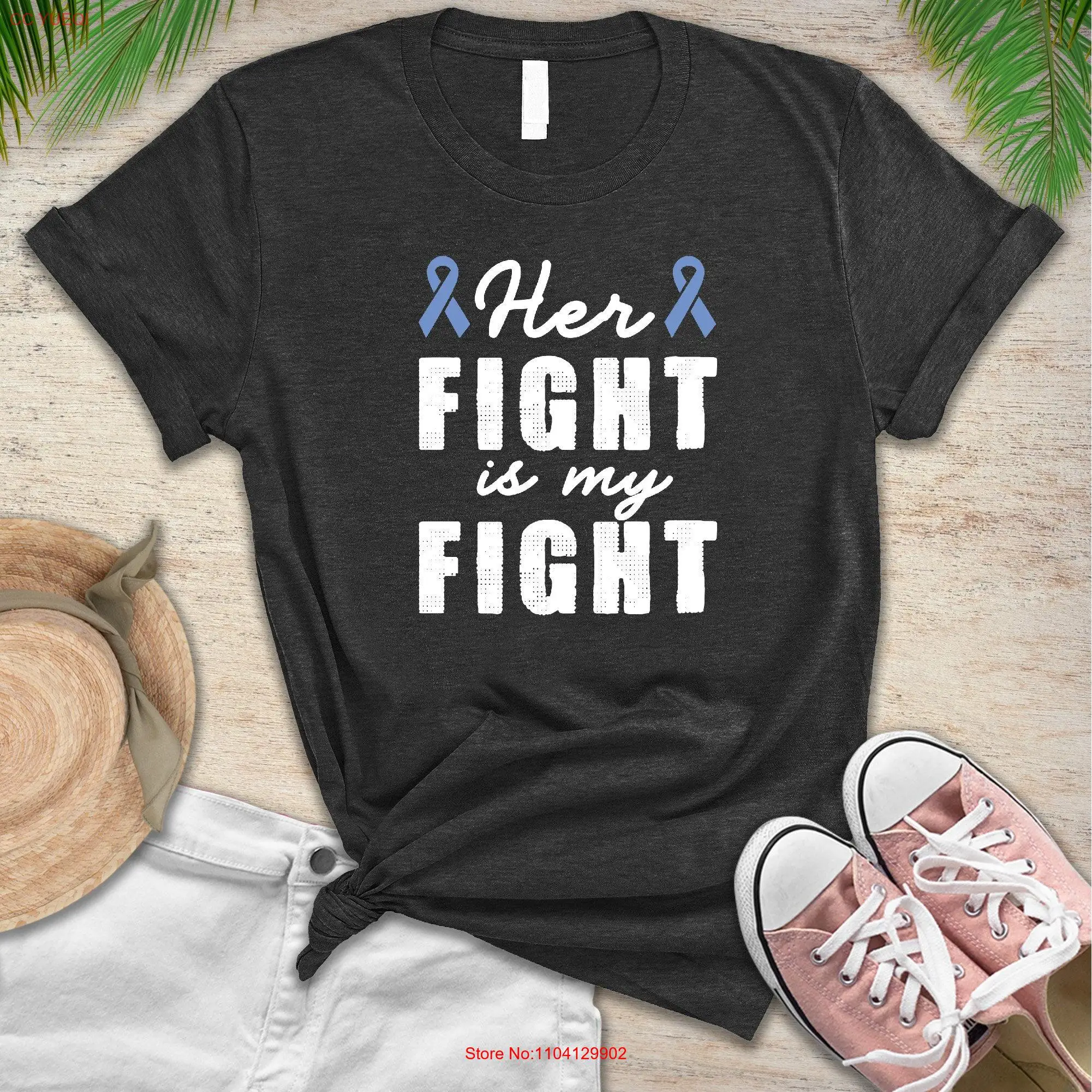 

Esophageal Cancer Her Fight is My T Shirt Periwinkle Ribbon long or short sleeves