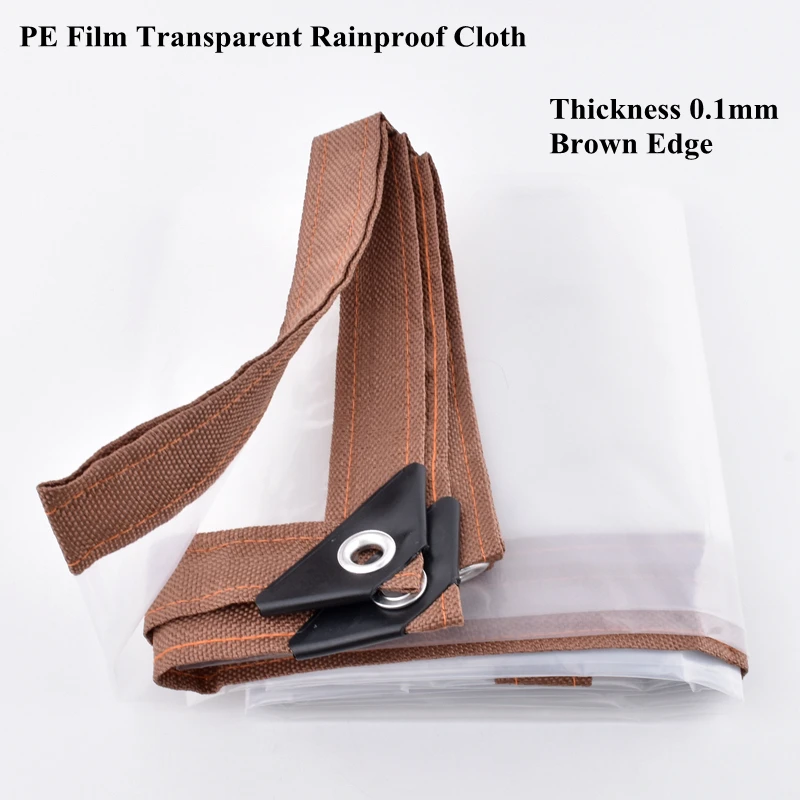 0.1mm PE Film Rainproof Cloth Home Garden Greenhouse Succulent Plant Keep Warm Waterproof Cloth Brown Edge Transparent Tarpaulin