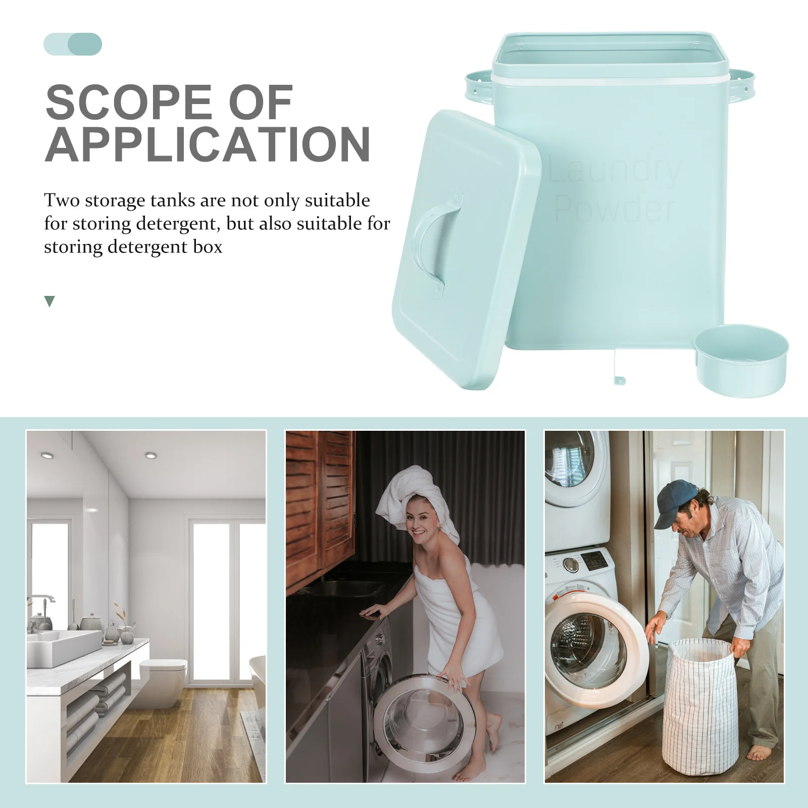 

Laundry Powder Box Iron Material Large Capacity Bucket For Detergent Beads Flour Rice Pet Food Storage Container Organizer