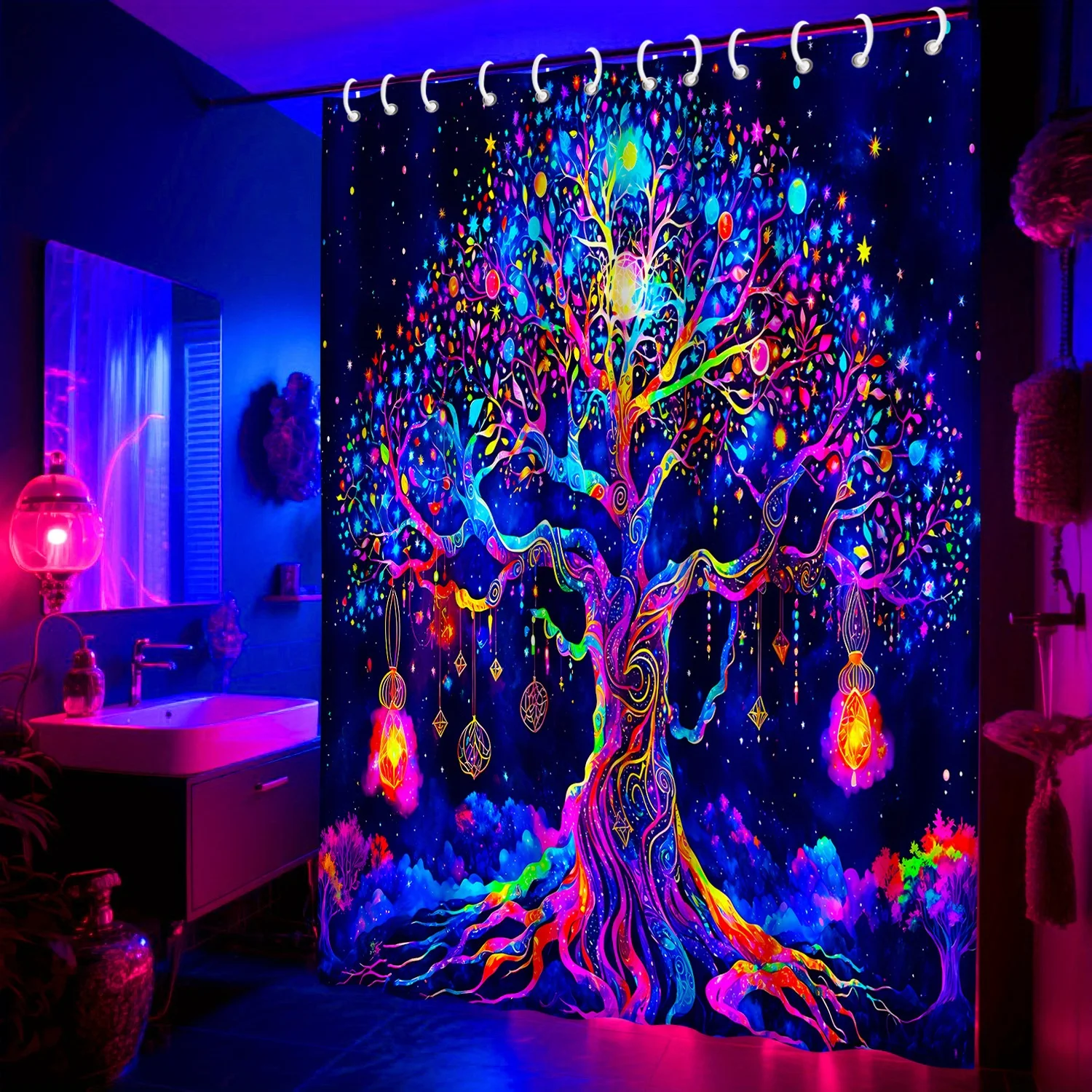 VIKAMA Psychedelic Tree of Life Shower Curtain Bohemian-Style Waterproof Bathroom Screen Bedroom & Dormitory Decor