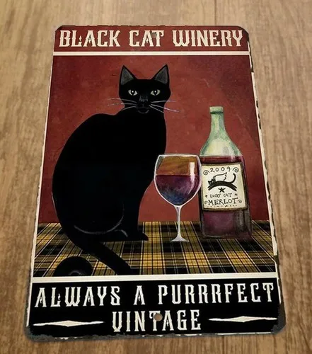Black Cat Winery Always Purrrfect Vintage  Metal Wall Animal Bar Sign
