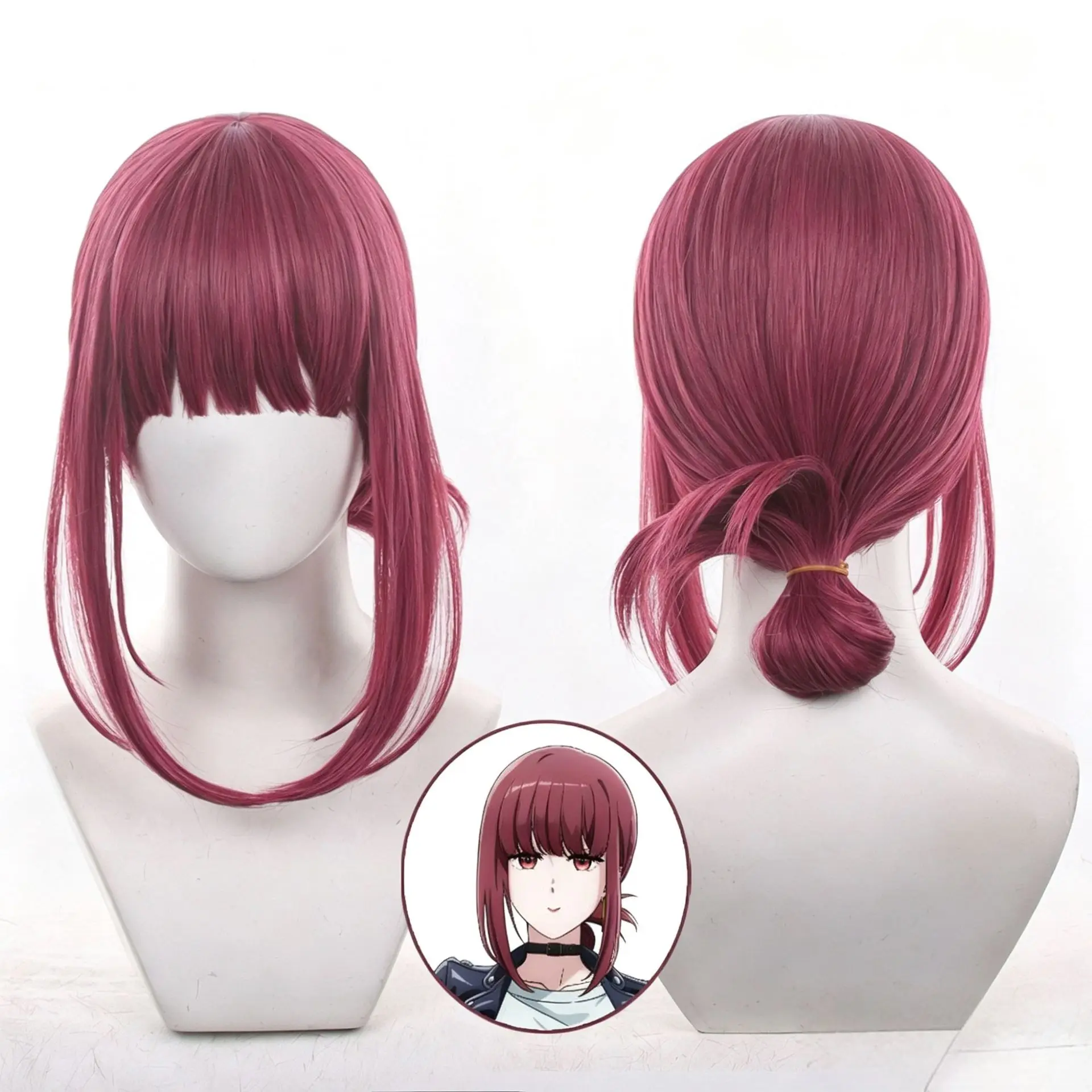 Yamada‌ Tayama Cosplay Wig Anime Smoking Behind The Supermarket With You  Wine Red Hair Short Wig Halloween Cosplay Accessories