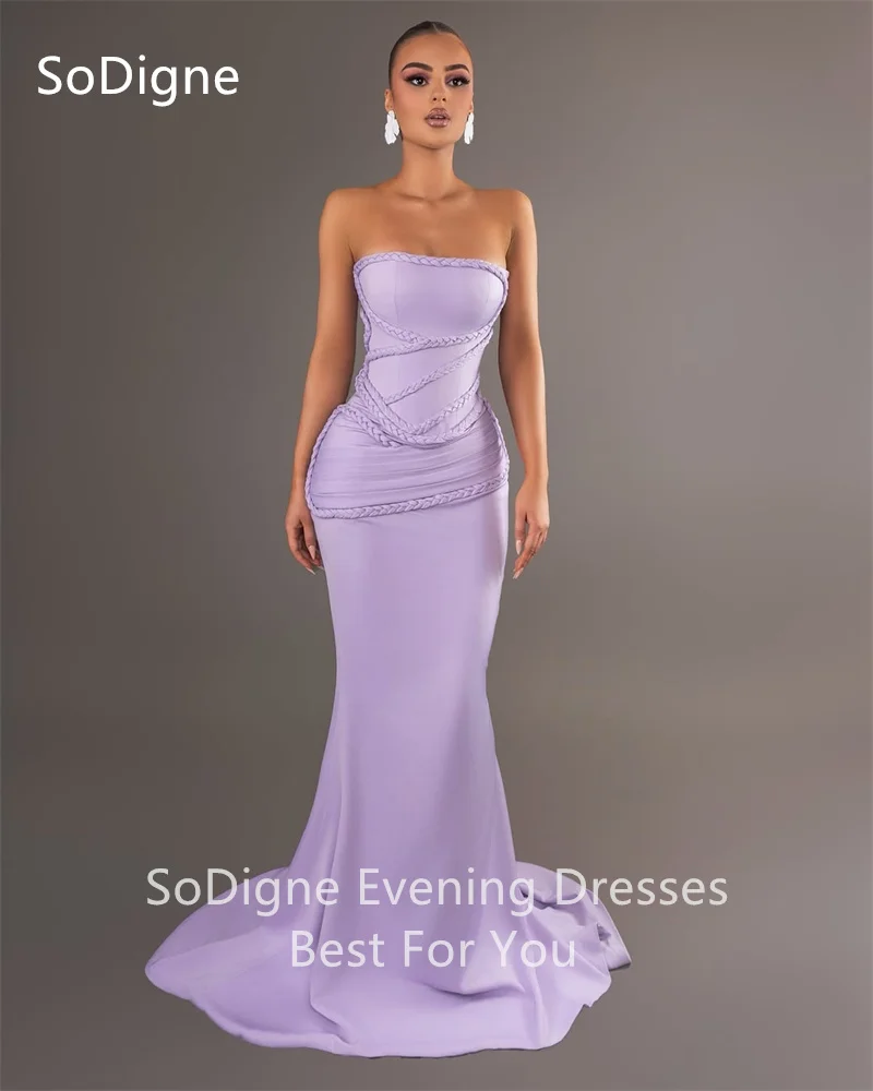SoDigne فساتين سهرة مثيرة باللون الأرجواني حورية البحر بدون أكمام عناصر منسوجة فساتين حفلات بدون حمالات بطول الأرض 2025 مخصصة
