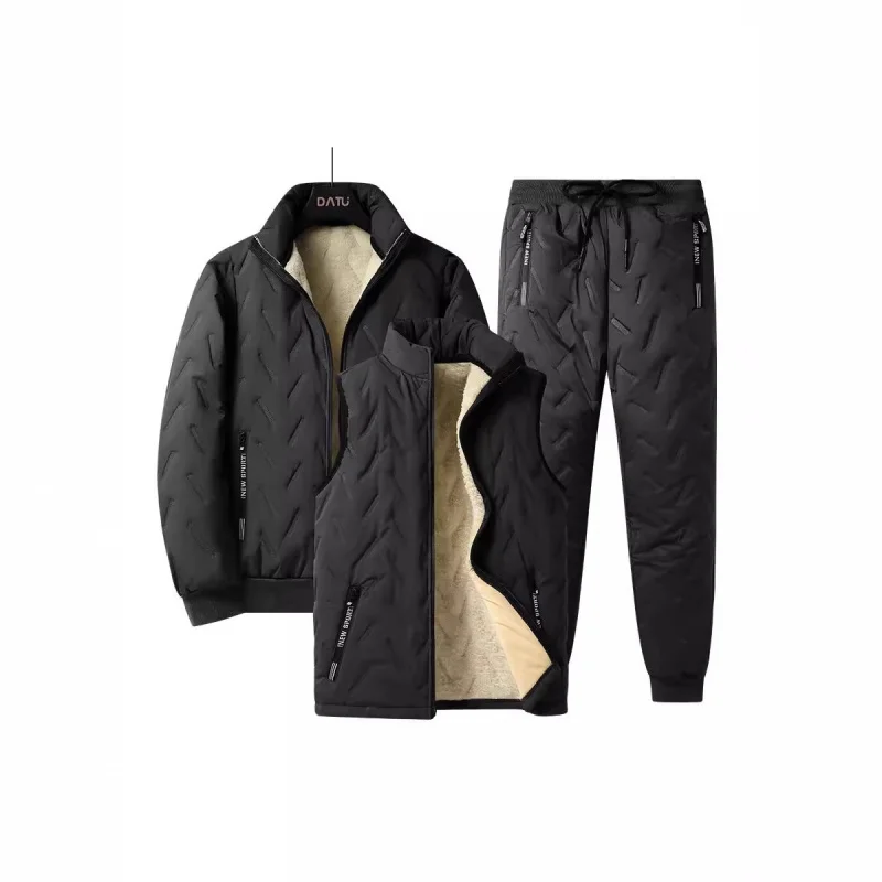 

Minsu Зимняя мужская хлопковая куртка с флисовой подкладкой, утолщенный воротник-стойка, хлопковое пальто из овечьей шерсти, комплект из трех предметов, повседневная кроватка