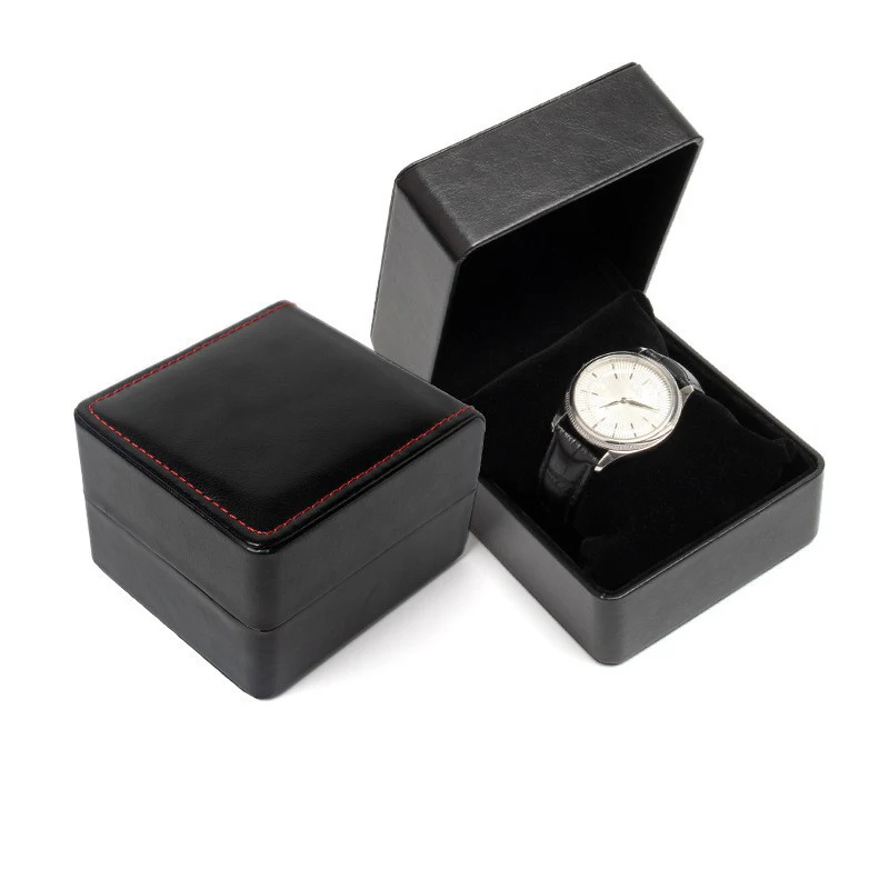 

Black Single Watch Gift Box With Pillow Pu Leather Wristwatch Display Case Organizer For Men/Women Watch Storage Gift Box