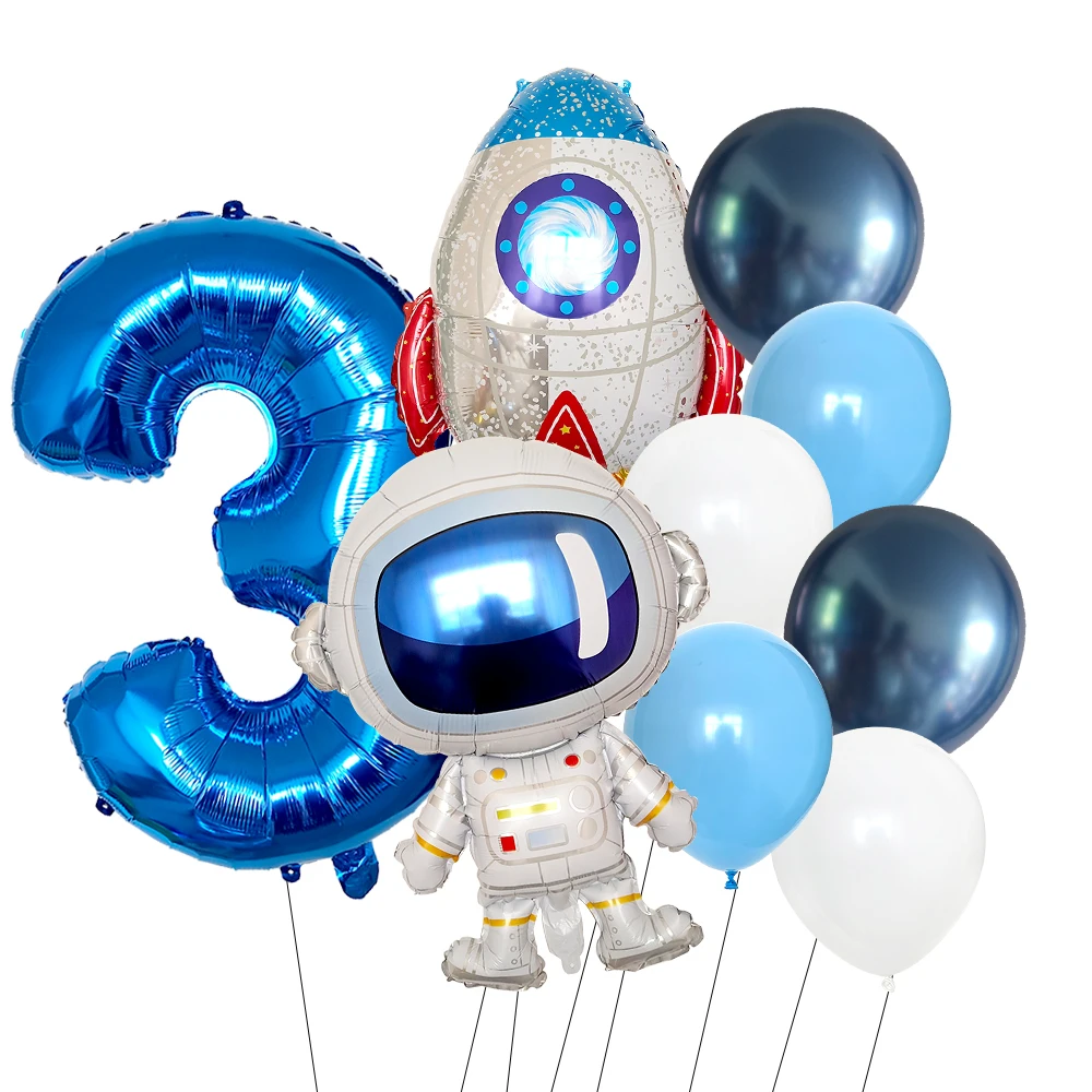 Weltraum 0-9 Zahl Ballon Kit Astronaut Spaceman Rakete Folie Globos für Junge Kinder Galaxy Thema Geburtstag Party Dekor liefert