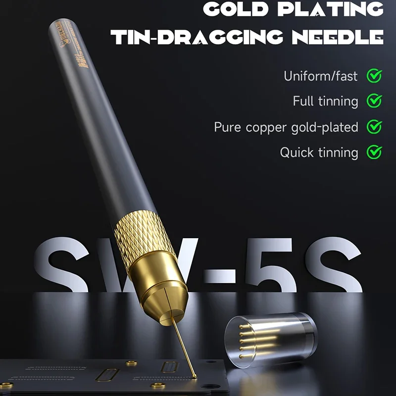 MECHANIC SW-5S Tin Dragging Needle Gold Plated FPC Connector Reballing Solder with 5 Bars Ultralight Carbon Fiber Holder Kit