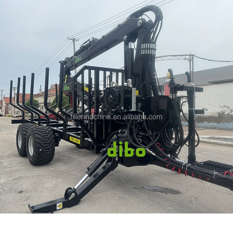 Customized New Forestry Rotating Grapple Machinery Hydraulic Loaders ATV Tractor With Trailer Mounted Timber Wood Logging Crane