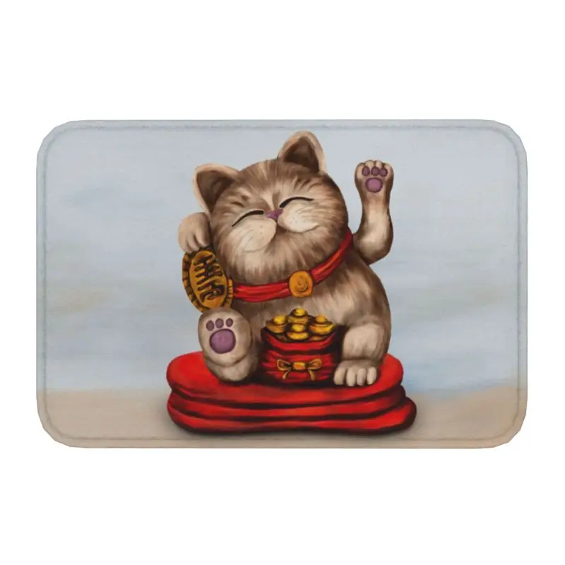 Custom Kawaii Maneki Neko Beckoning Cat Front Door Mat Anti-Slip Outdoor Quick Dry Doormat Floor Bathroom Entrance Rug Carpet