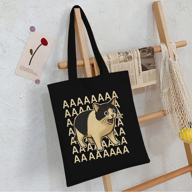 

Fun Cat AAAAAAAA Print Canvas Tote Bags Women Men Cartoon Animal Shopping Bags Vintage Kitten Fashion Handbags Gifts