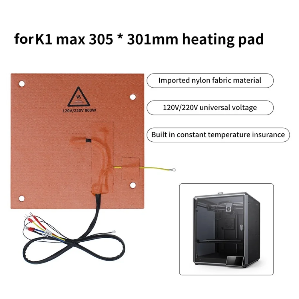 Nylon Fabric Heated Bed Heating Pad with Hole 305*301mm 120V/220V 800W Hot Bed Heating Mat for Creality K1 MAX 3D Printer Parts
