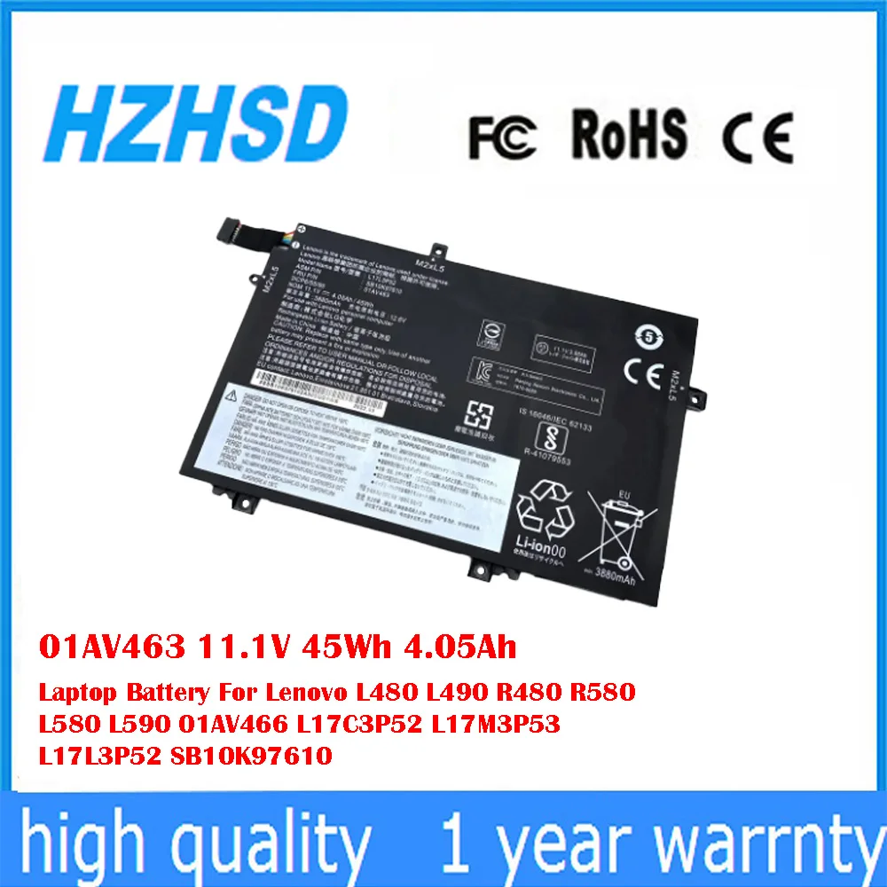 

01AV463 11,1 В 45 Втч 4,05 Ач Аккумулятор для ноутбука Lenovo L480 L490 R480 R580 L580 L590 01AV466 L17C3P52 L17M3P53 L17L3P52 SB10K97610
