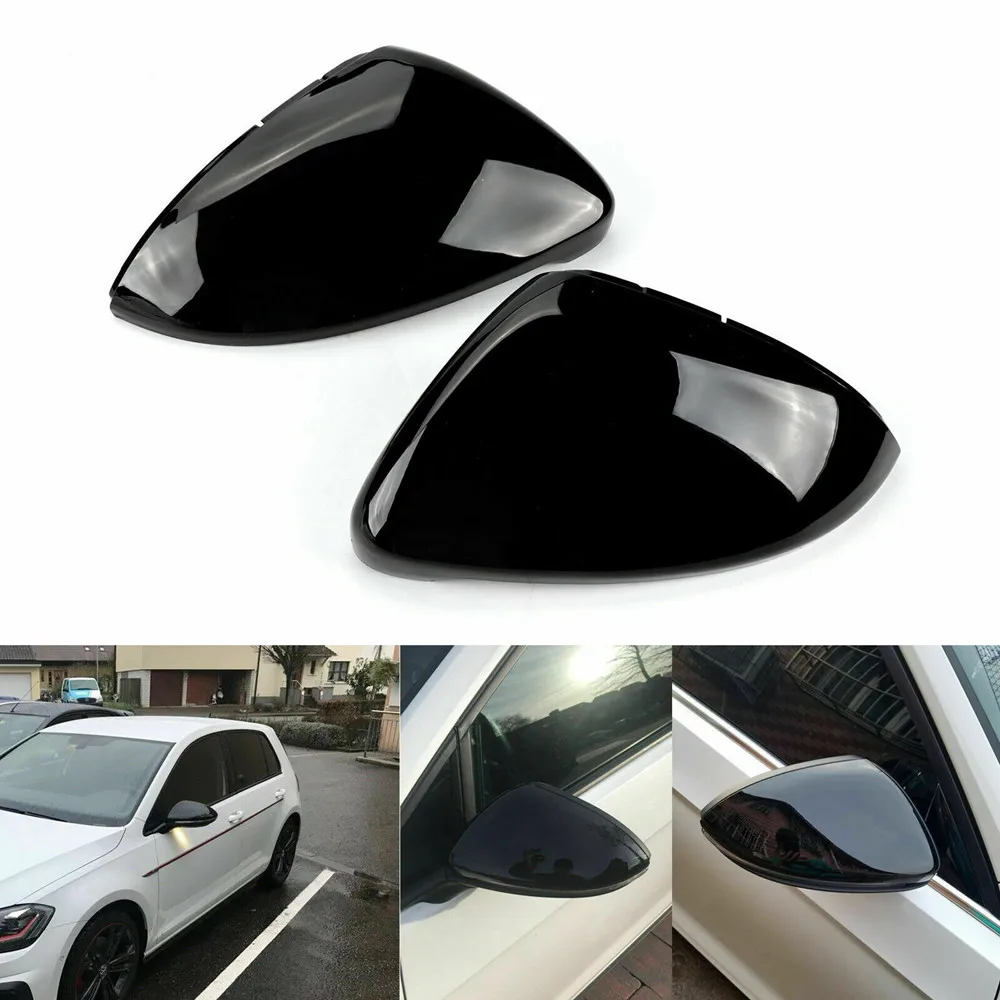 

2pcs Side Wing Mirror Cover Caps Bright Black RearView Mirror Case Cover for Golf 7 Golf 7.5 Golf R GTI Touran R-Line 2014-19