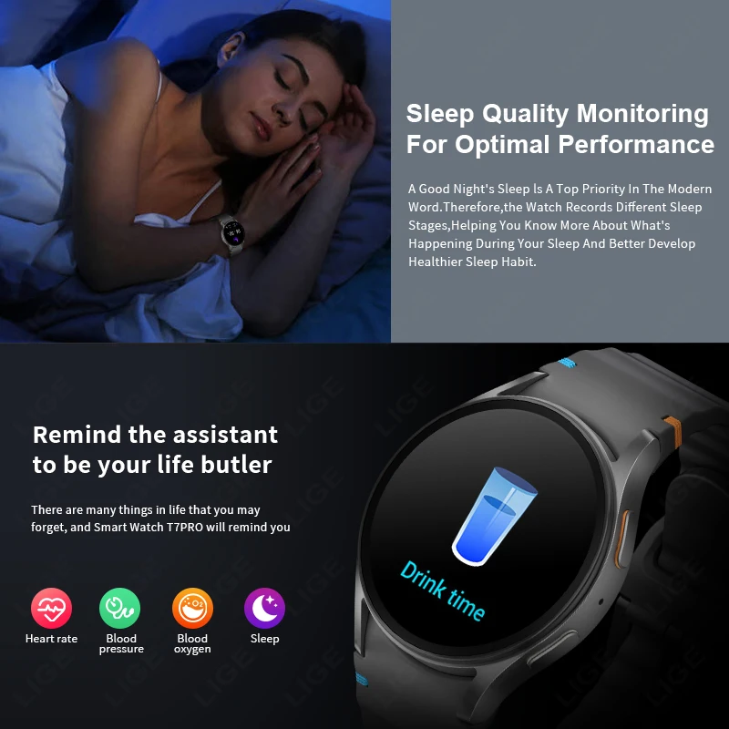 LIGE Watch 7 New Smart Watch Men Bluetooth Call Health Monitor Fitness Sport Heart Rate Blood Oxygen Men Smartwatch Andriod IOS