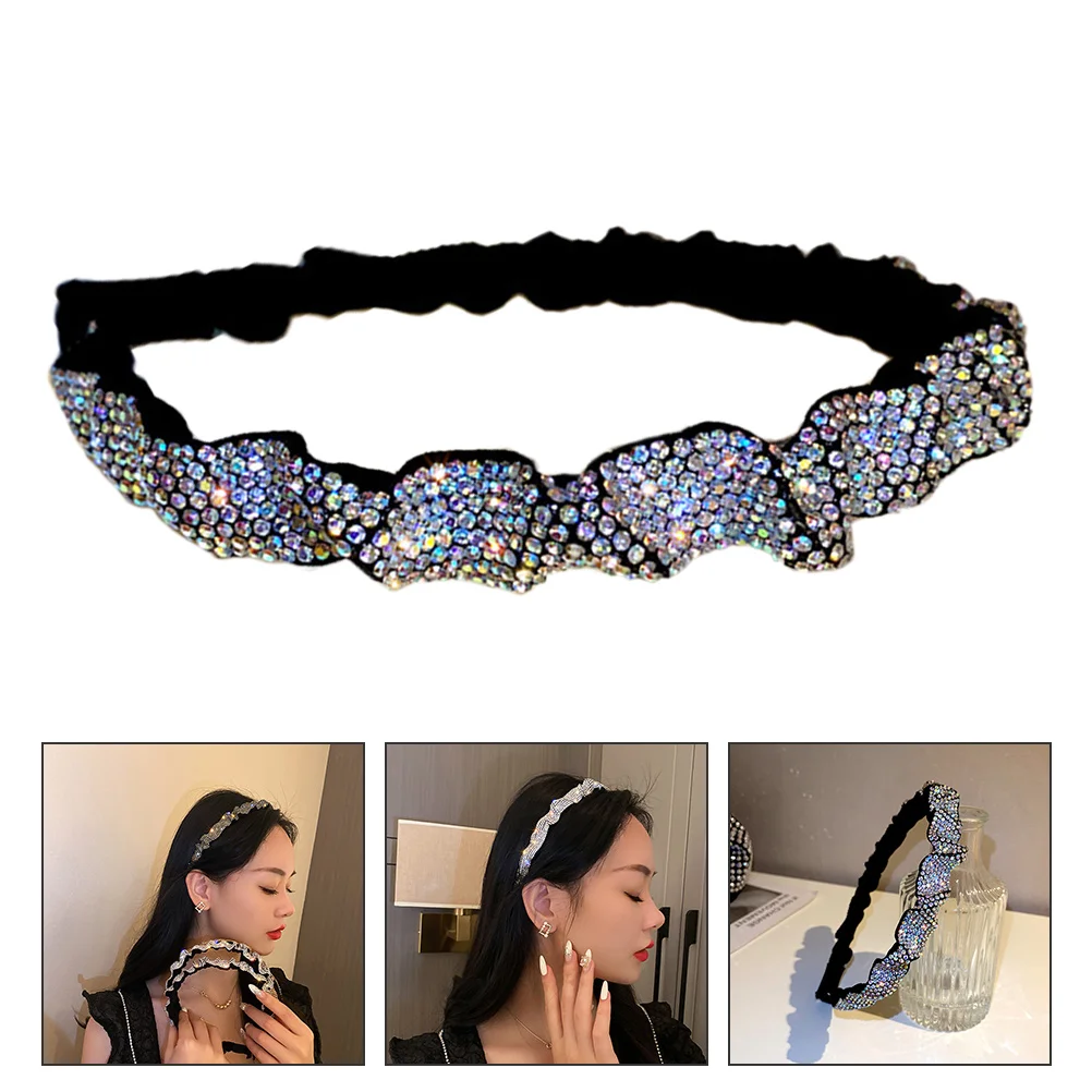 

Rhinestone Headband Woman Headdress Hair Ornament Flannel Hairband Girl Wear Women