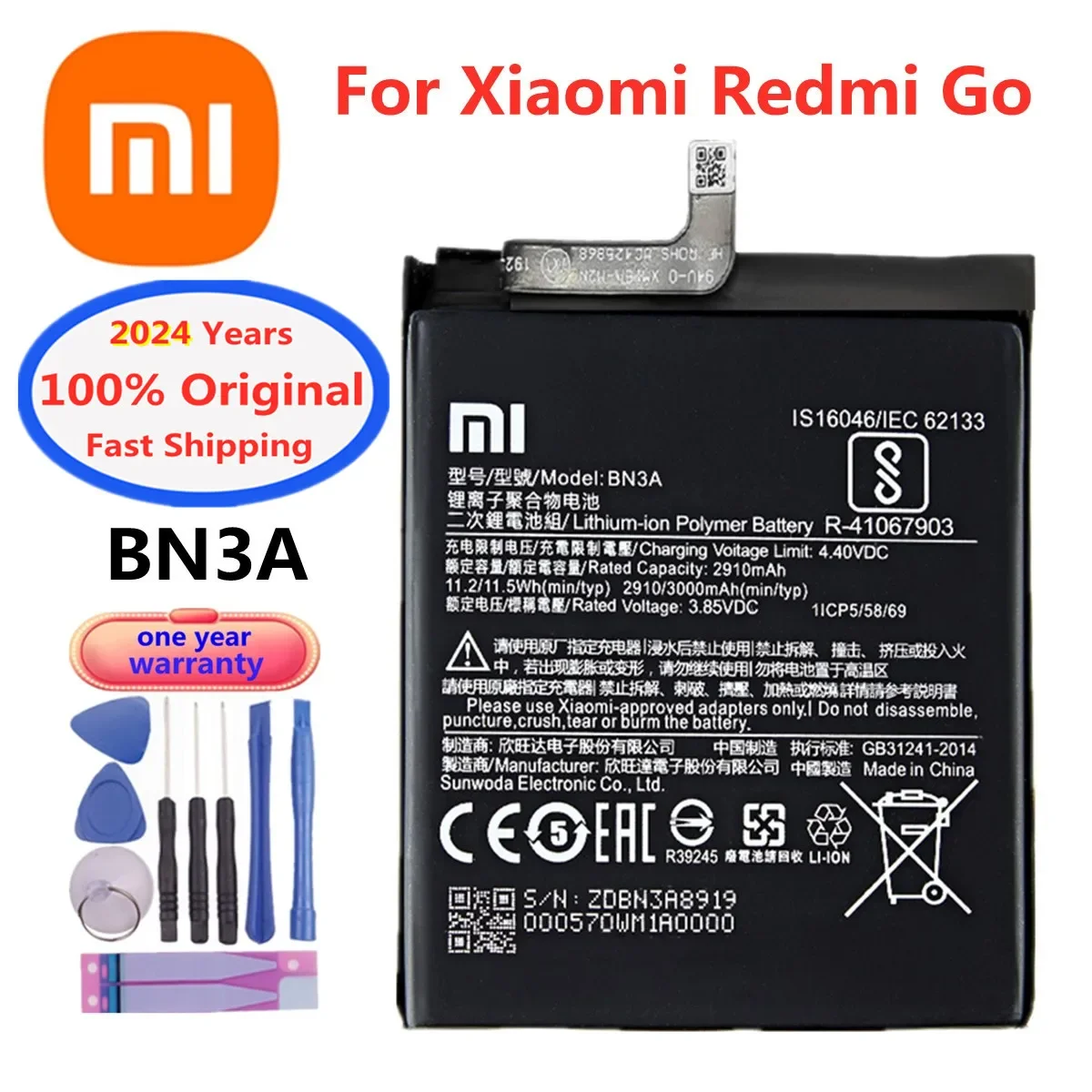 

2024 Years Xiao mi BN3A 100% Orginal Battery For Xiaomi Redmi Go RedmiGo High Quality 3000mAh Phone Replacement Battery Bateria