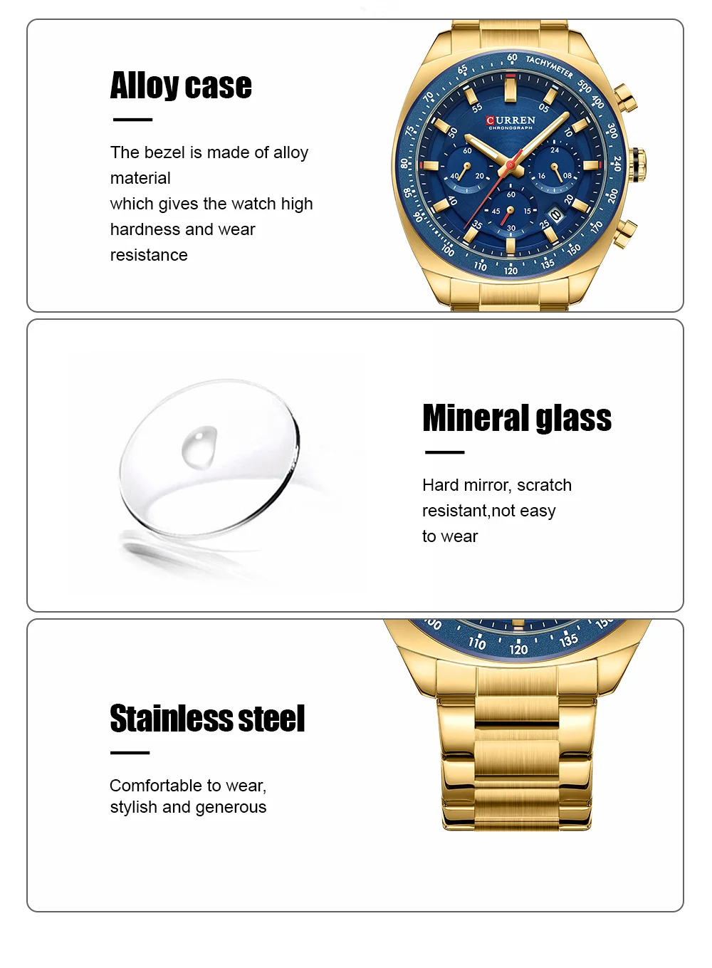Luxuriöse CURREN Marken-Herren-Chronographenuhr mit Edelstahlarmband, Leuchtzeigern, Datumsanzeige, Wasserdicht, Quarz-Uhrwerk, Relógio – Detail 6