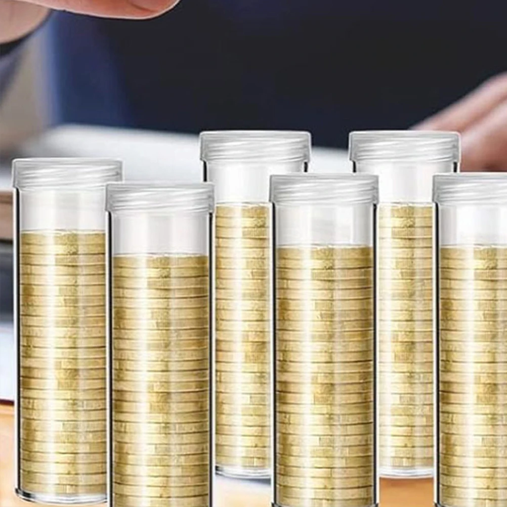 6 قطع من أنابيب تخزين العملات المعدنية، حاملات بلاستيكية شفافة، سعة كبيرة، سهلة الفتح، منظم للعملات المعدنية لأرباع ديمز بيني #5