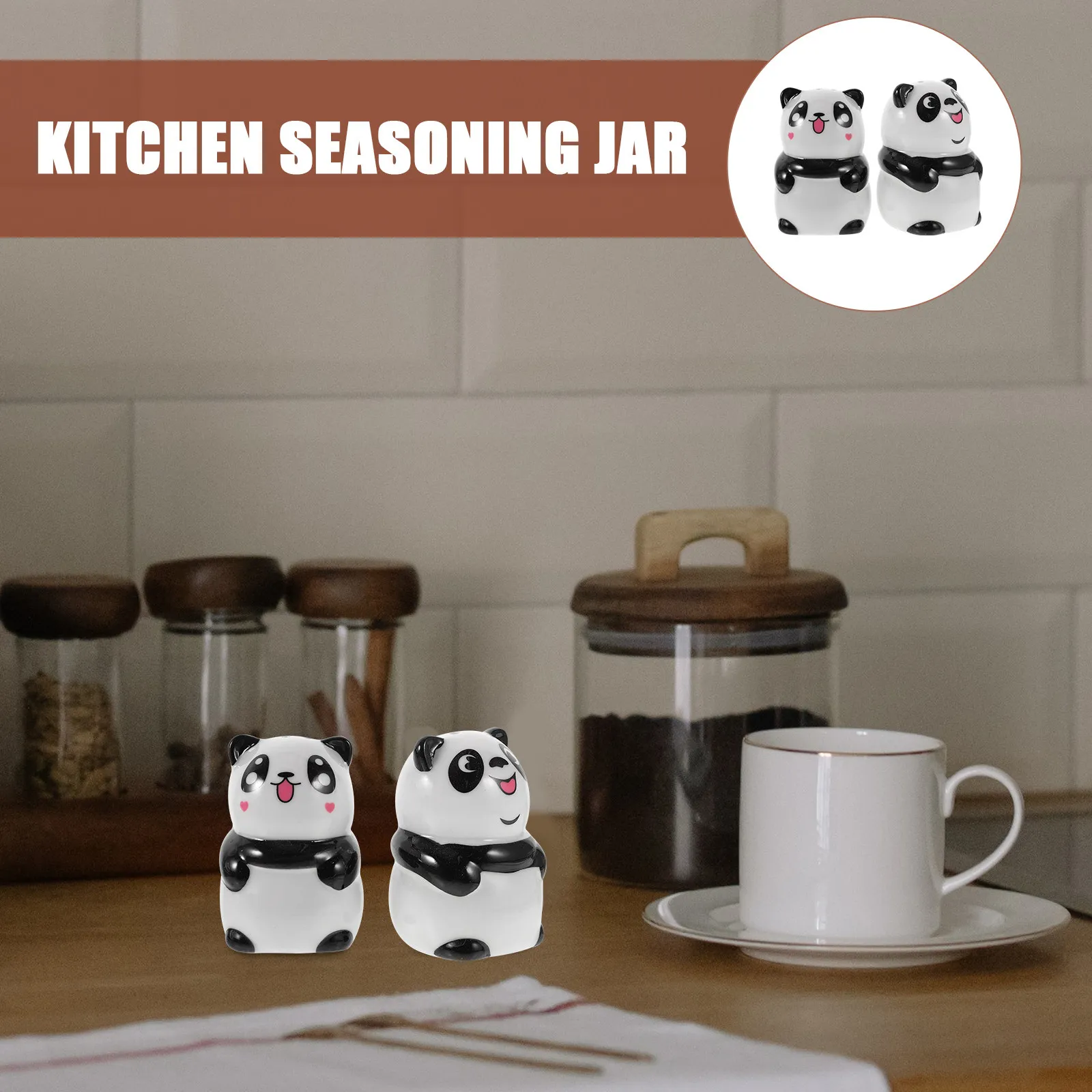 

2Pcs Panda Design Ceramic Salt and Pepper Shakers Set Compact Portable Seasoning Dispenser Kitchen Essentials Condiment Jar