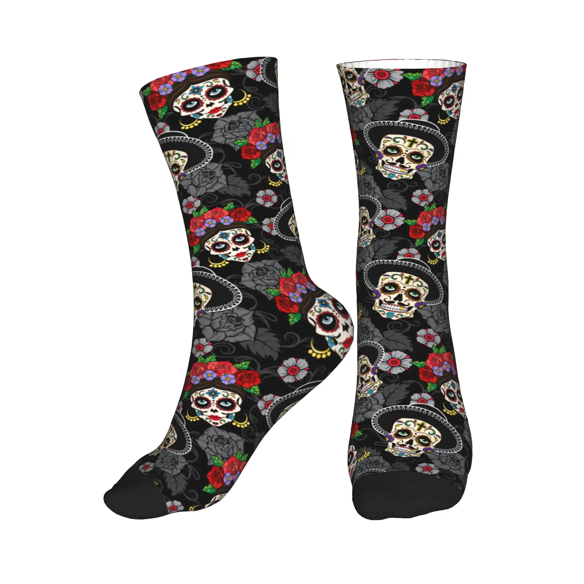 

Cool Day Of The Dead Sugar Skull Socks Women Men Warm 3D Printed Catrina La Calavera Sports Basketball Socks