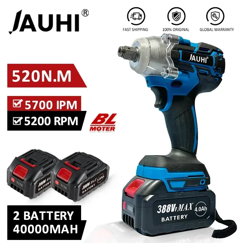 

JAUHI 520N.M Brushless Electric Impact Wrench Cordless Electric Wrench 1/2 Inch for Makita 18V Battery Screwdriver Power Tools